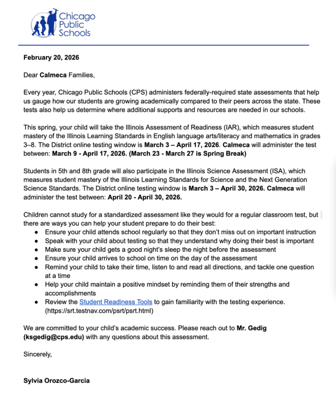 Illinois Assessment of Readiness (IAR) Test 5th-8th Grade/ Examenes de 5to-8vo grado (IAR)