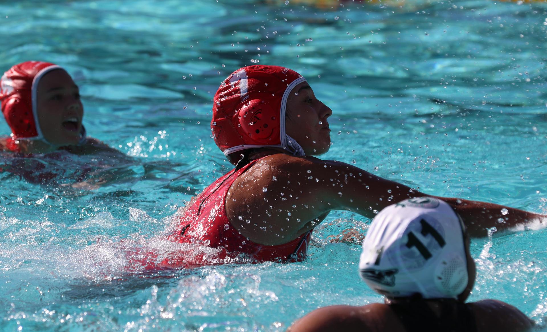 girls playing water polo against Hoover