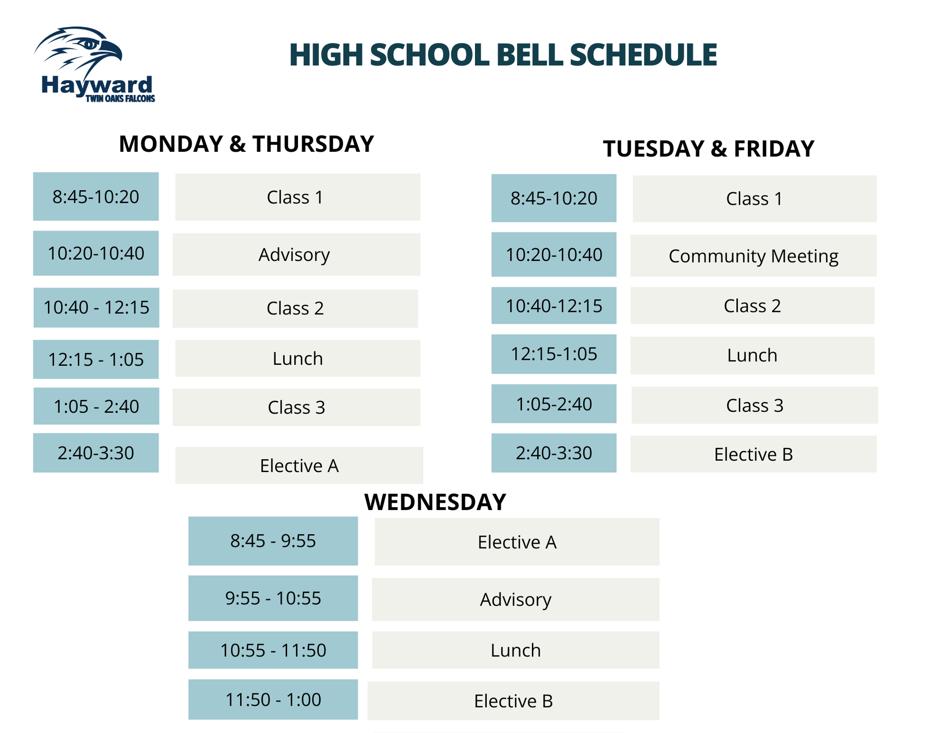 High School Bell Schedule