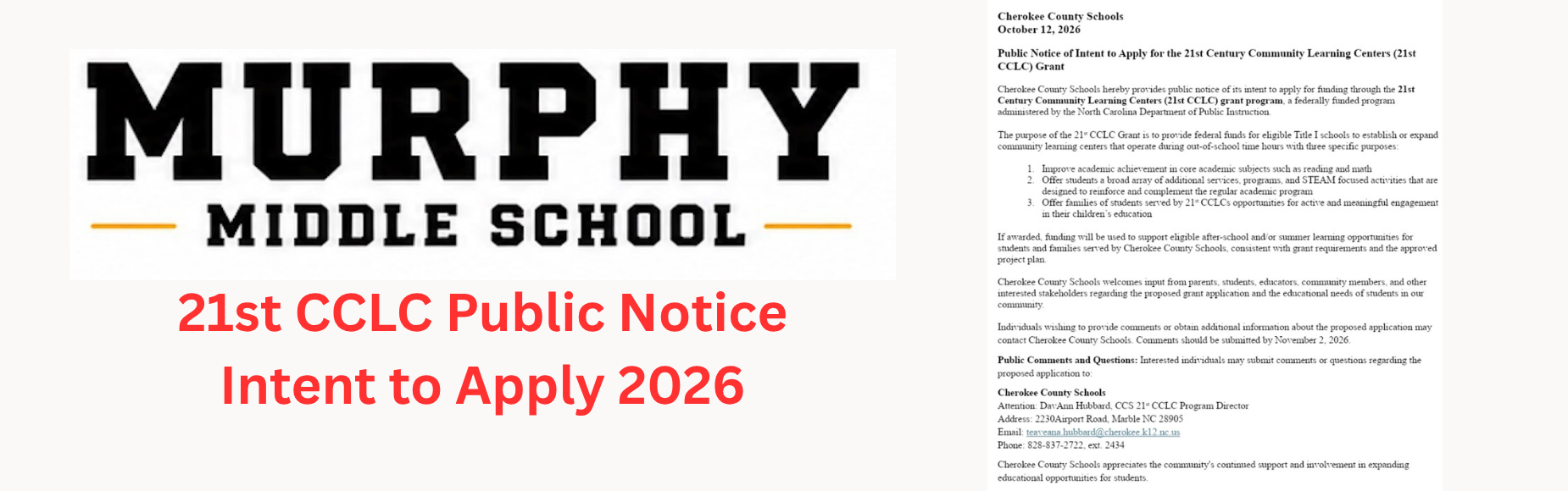 21st CCLC Public Notice - Intent to Apply 2026