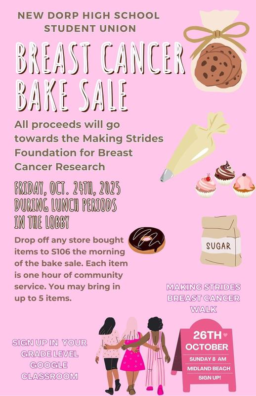 NDHS Student Union Bake sale and Breast cancer walk sign up