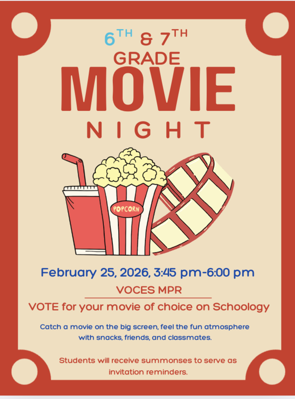 movie night for 6th and 7th grade students. save the date