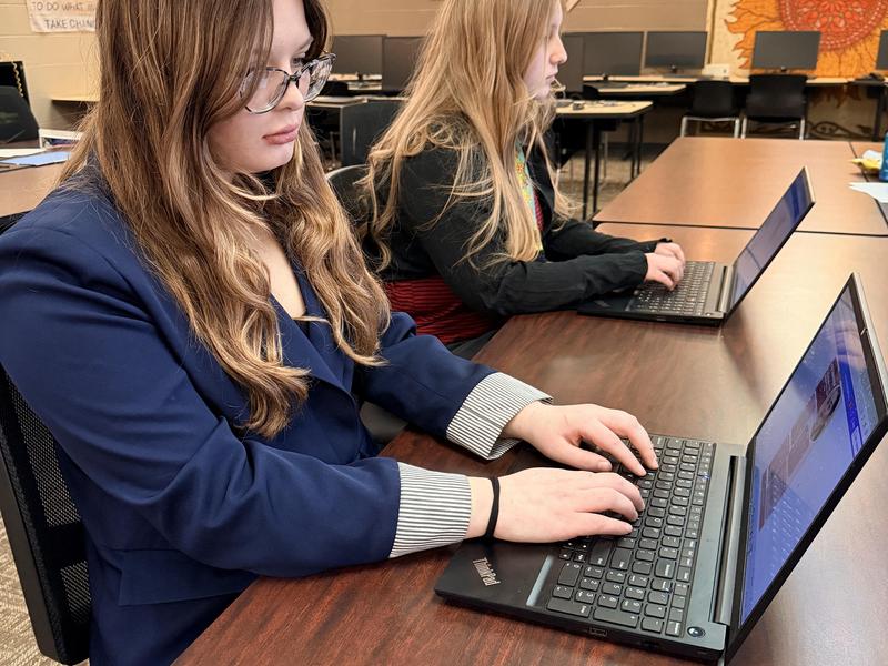 business student on computer