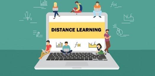 computer with the words distance learning