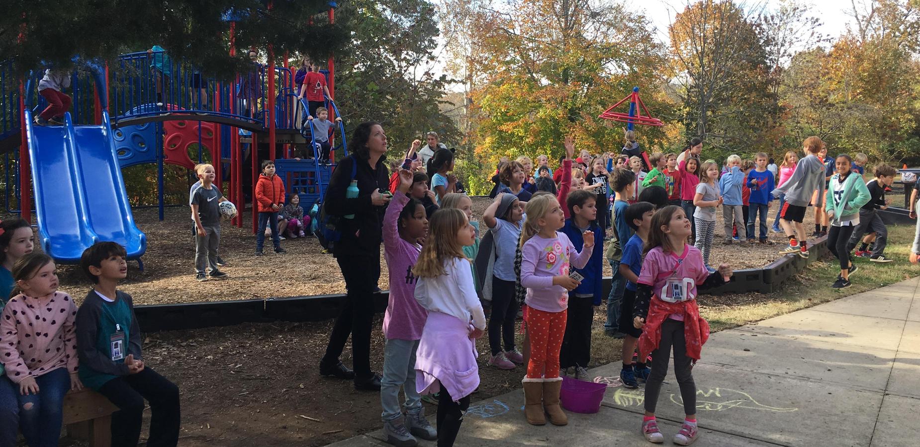 Students watching an egg drop competition