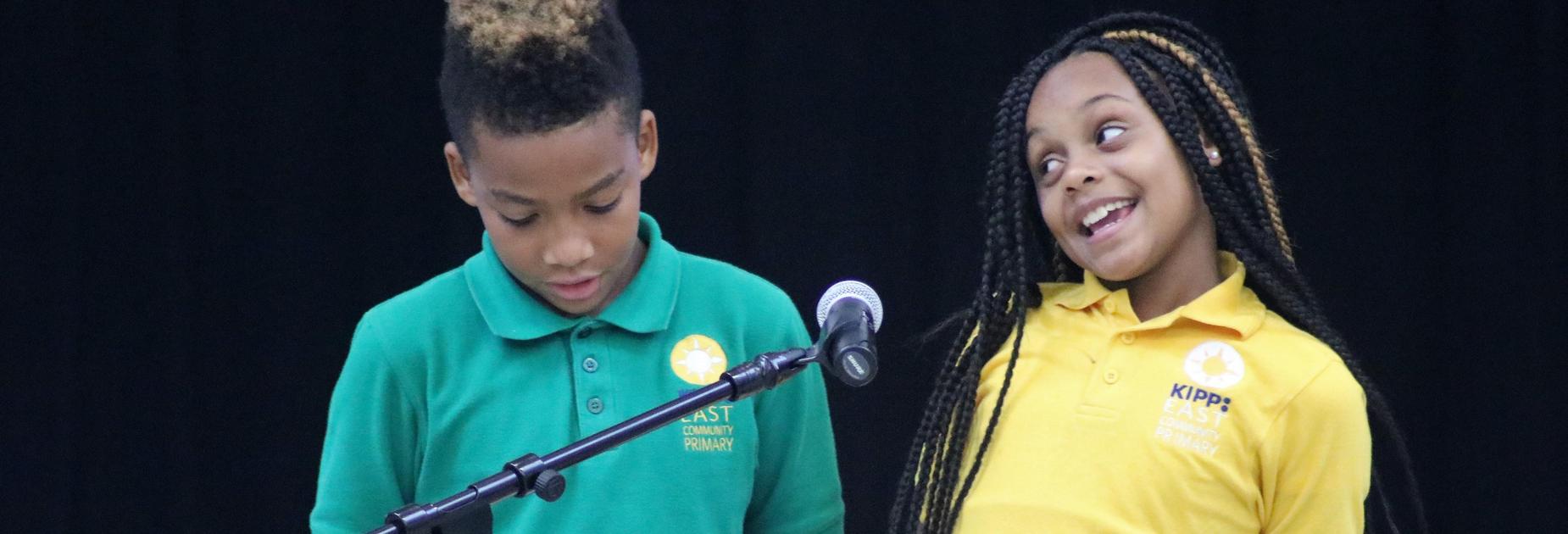 Two KECP students who are the Masters of Ceremony at the Abrams building dedication