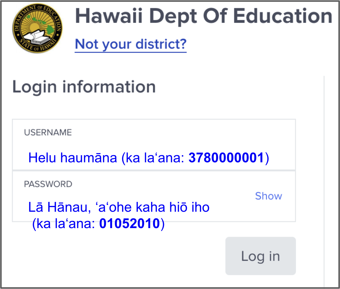 Screenshot of login credentials for clever