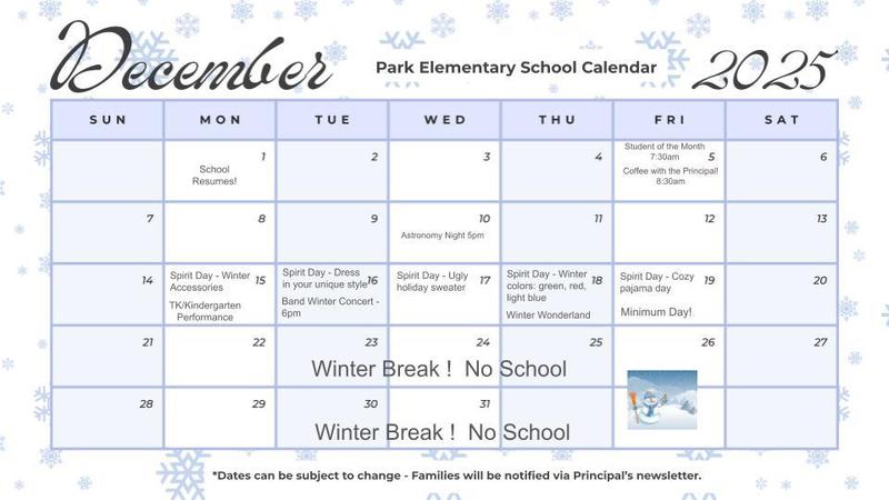 December School Calendar Featured Photo