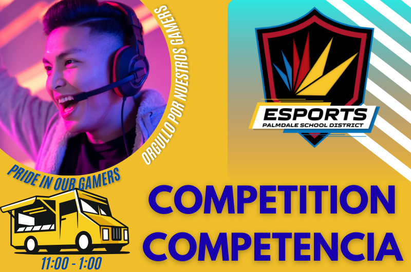 Decorative Esports Competition Graphic with food truck serving from 11-1