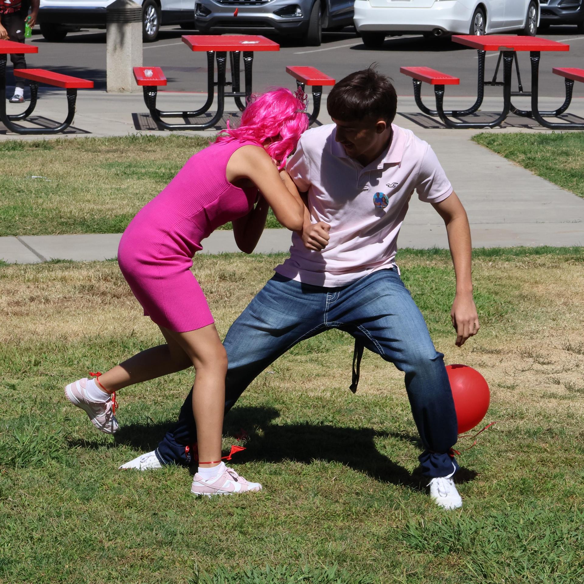 students dressed in pink to show school spirit