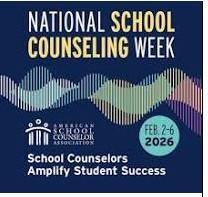 National School Counseling Week promotional graphic featuring dates and slogans.