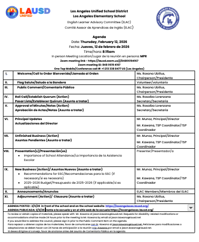 Feb 12th ELAC Agenda
