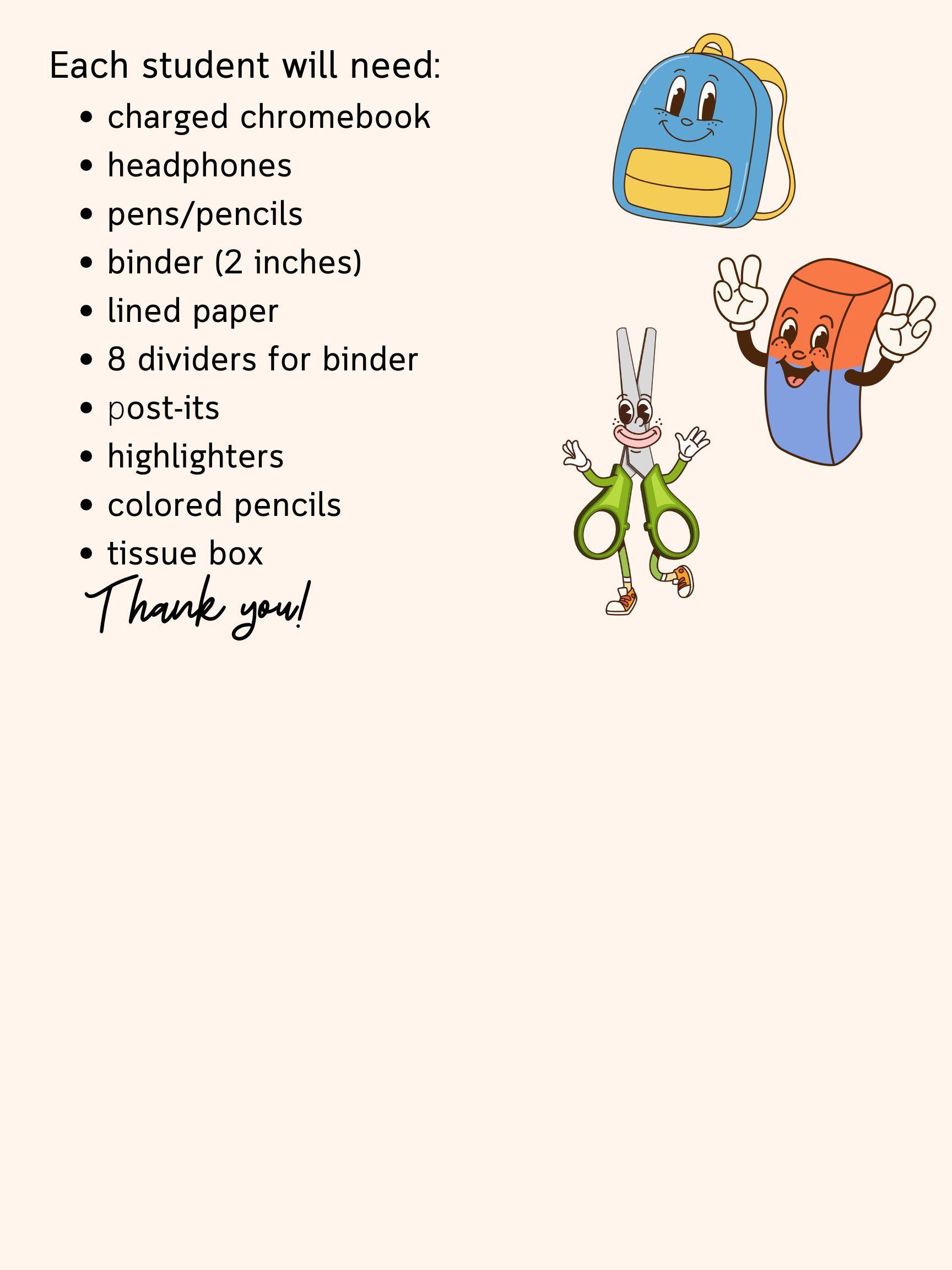 Jessica Rantinella School Supplies – Jessica Rantinella – Marlboro Middle School
