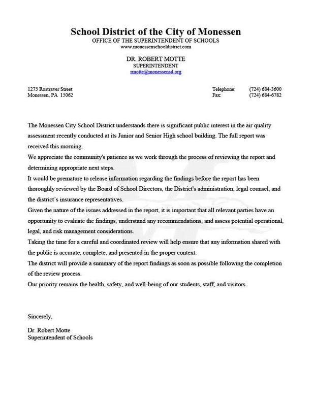 8/13/26 Letter from Superintendent