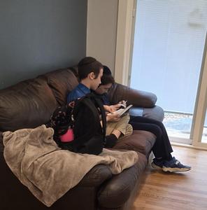 Two boys learning for Mishna Madness together