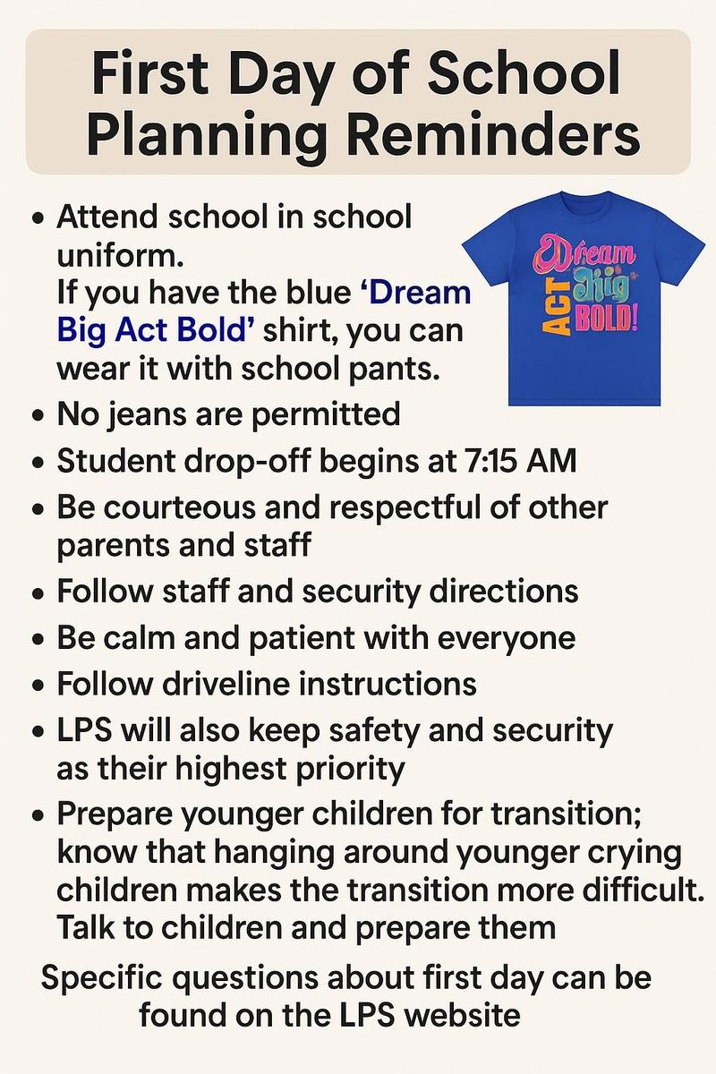First Day of School Planning Reminders