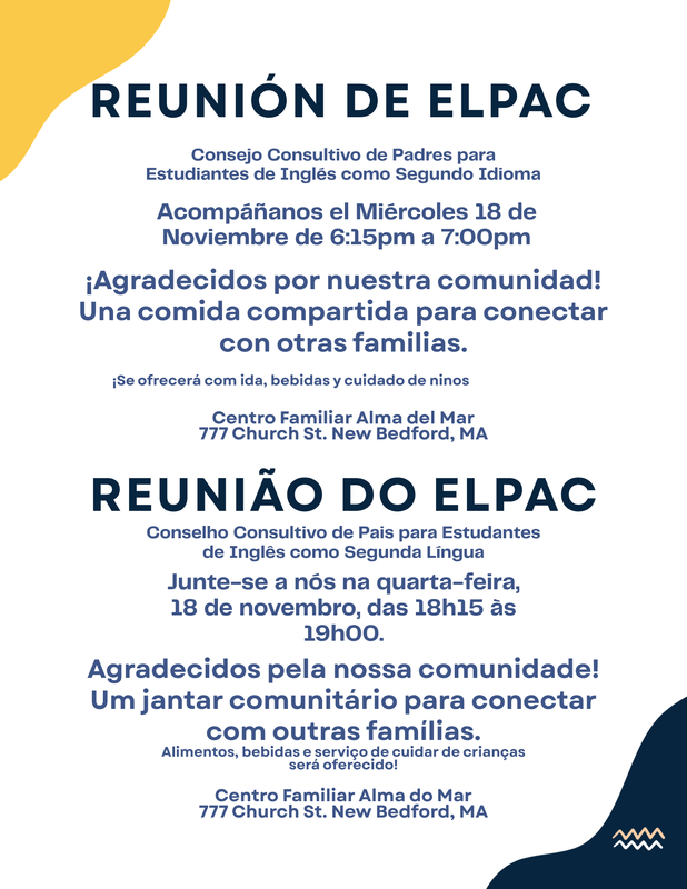 Flyer for the November ELPAC meeting translated into Spanish and Portuguese