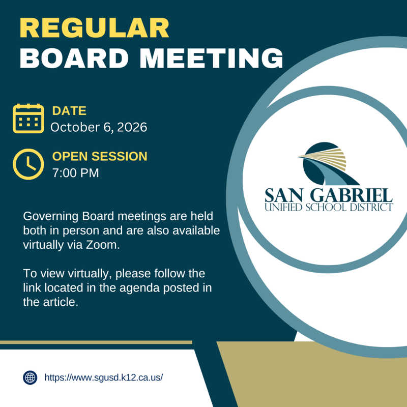 Board meeting notice in aqua and mustard with the same written details as the article