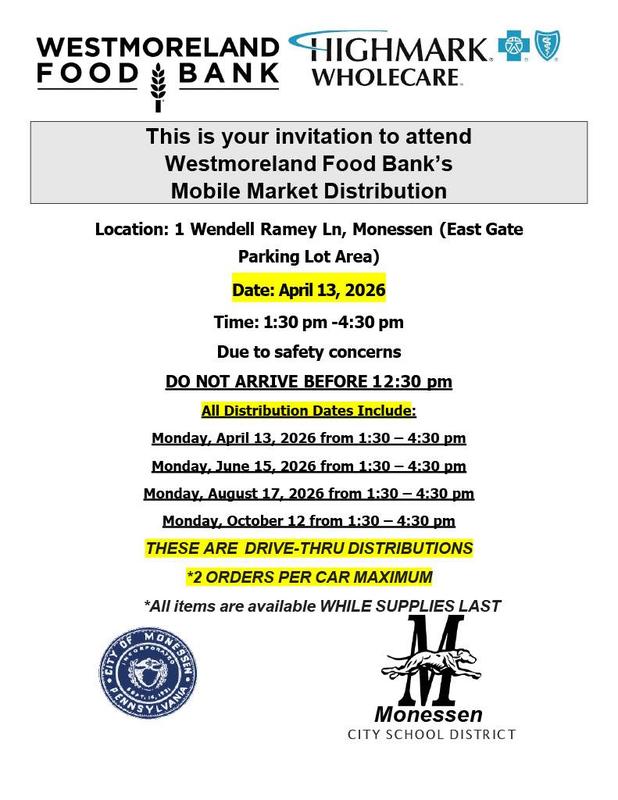 Westmoreland Food Bank's Mobile Market Distribution Dates in Monessen, PA Featured Photo