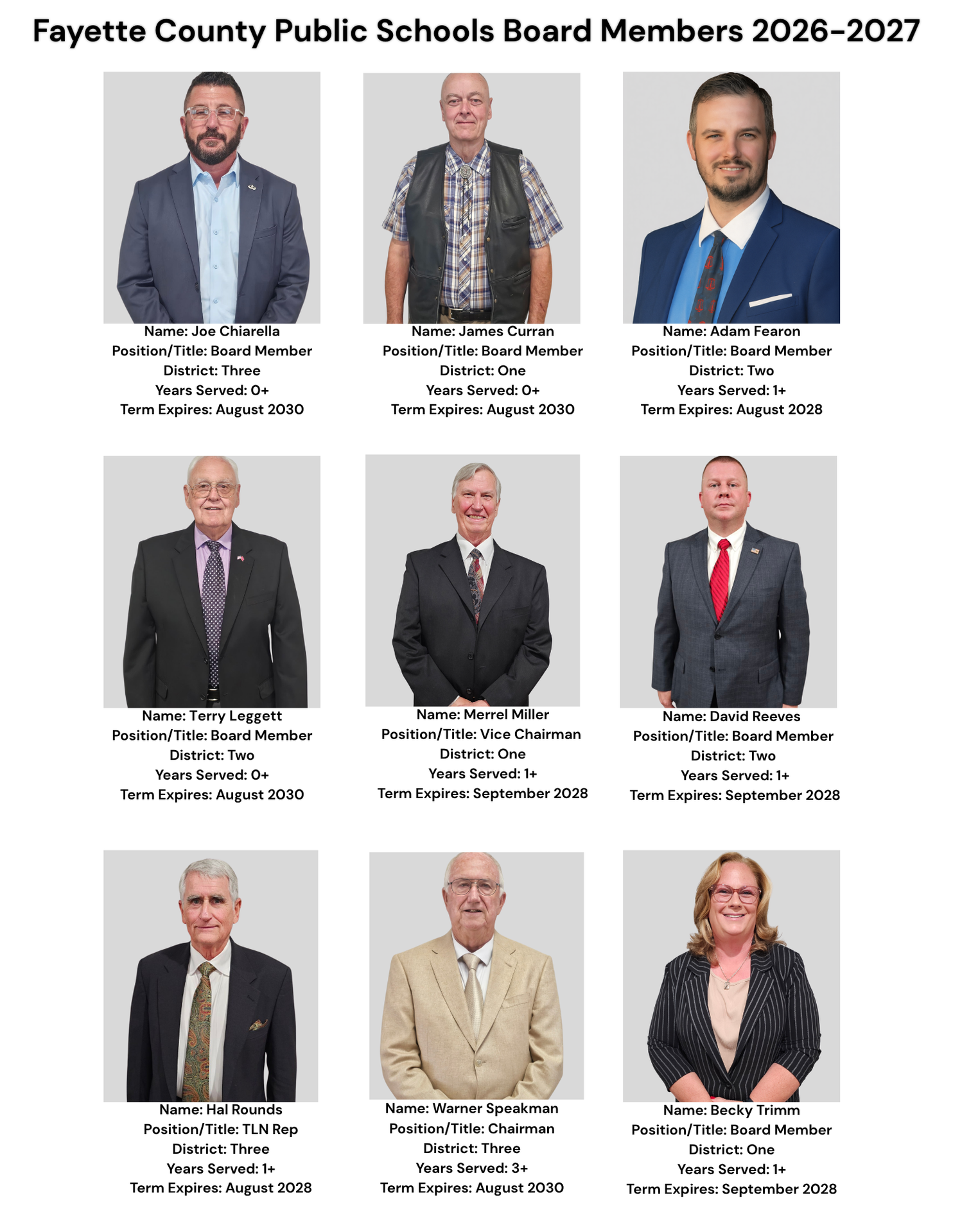 School Board Members 2026-2027 School Year