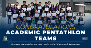North Park and Burke middle school students holding awards at Academic Pentathlon competition