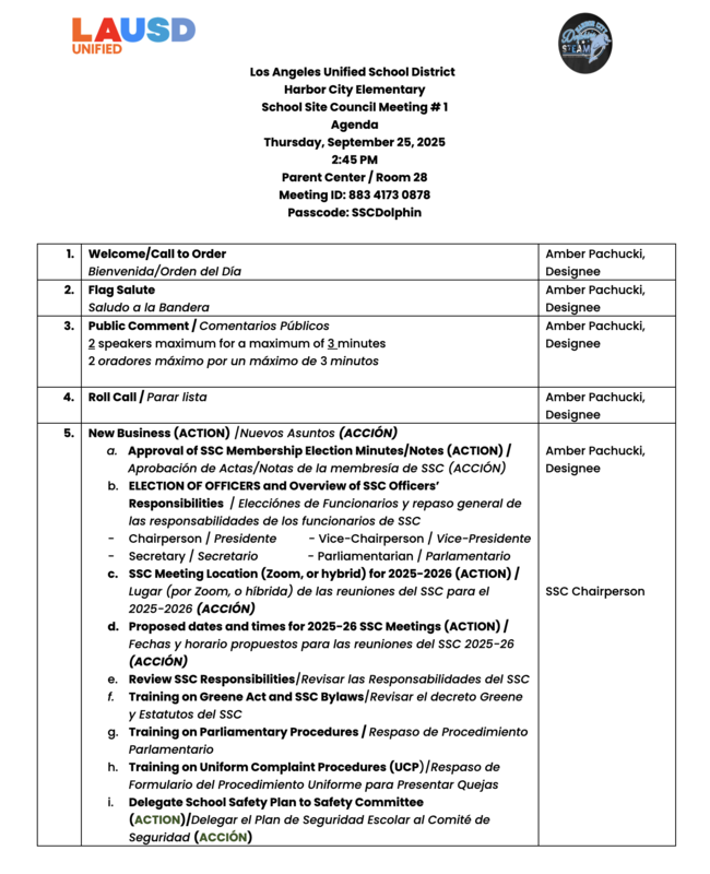 SSC Agenda