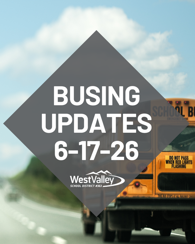 school bus with text stating Busing Updates 6-17-26