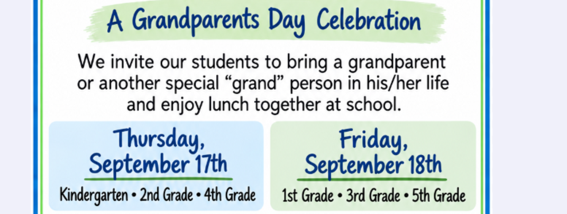 Invitation for Grandparents Day celebration with event details.
