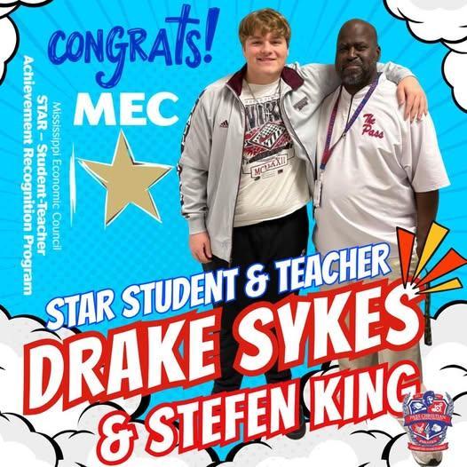 Congratulations to Drake Sykes and Mr. Stefen King! Drake was honored as Pass High’s STAR Student for having the highest ACT score and qualifying GPA.