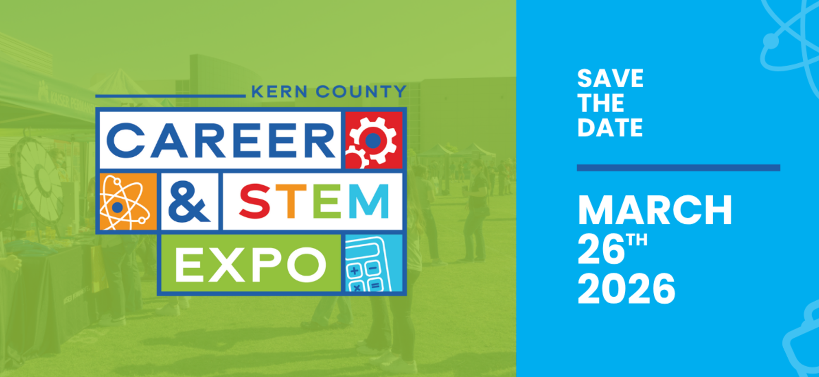 Kern County Career & STEM Expo promotional graphic with event details.
