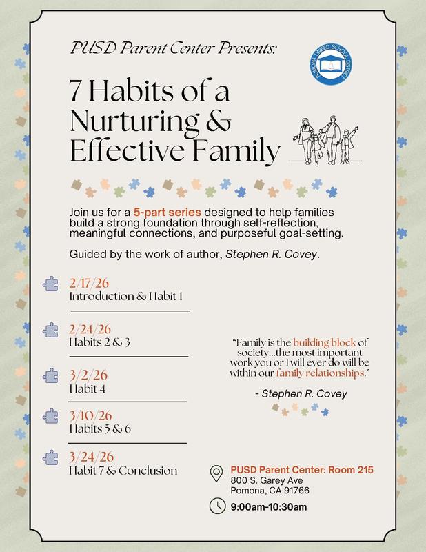 image for web - PUSD Parent Center Presents: 7 Habits of a Nurturing & Effective Family