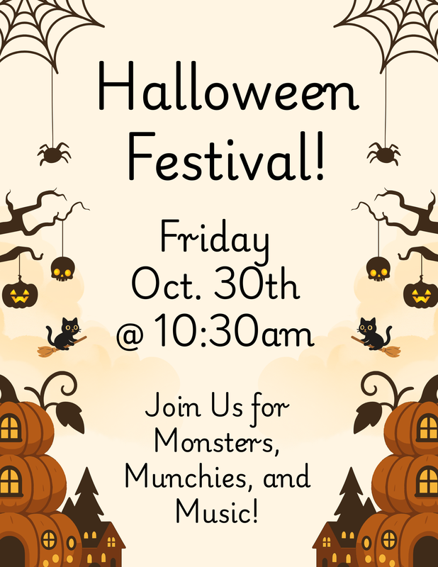 Our Halloween Festival is happening Friday, October 30, from 10:30 AM–12:00 PM! This is a student-only event, and parents are encouraged to check Parent Square for costume guidelines.