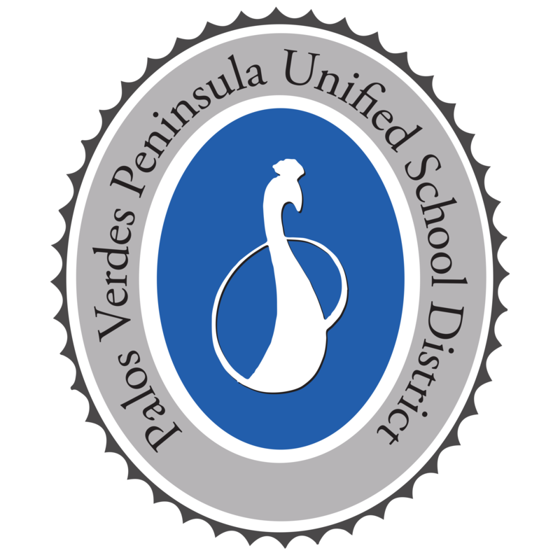 Blue, White, Black, and Gray 2D Peacock Crest Logo for PVPUSD