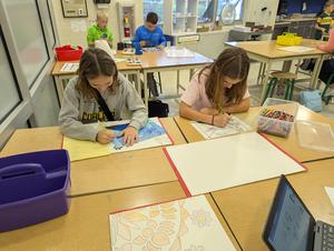 Sixth grade students have been working on drawing an aquarium