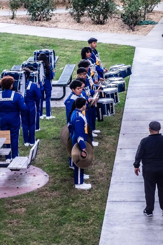 Garey High School's Drumline from 2nd floor