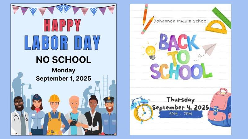 No School 9/1 and Back to School Night is on 9/4