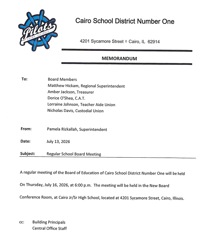 Board Meeting - Thursday, July 13th @6PM Thumbnail Image