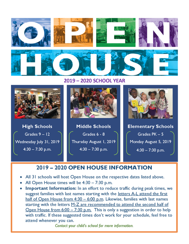 Dates and times for Open House