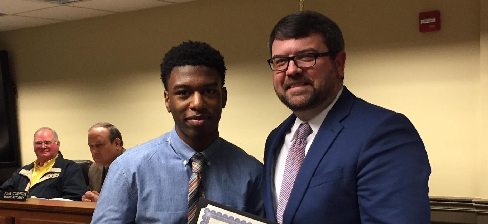 Picture of Middle School CTE Student of the Month and Superintendent