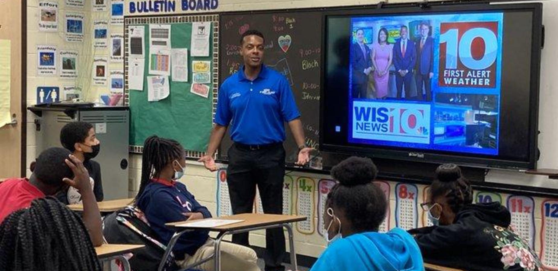 Stellar Stingrays welcome Chief Meteorologist from WIS News 10, Dominic Brown. He visited 2nd, 4th, and 6th-grade students in their classes.