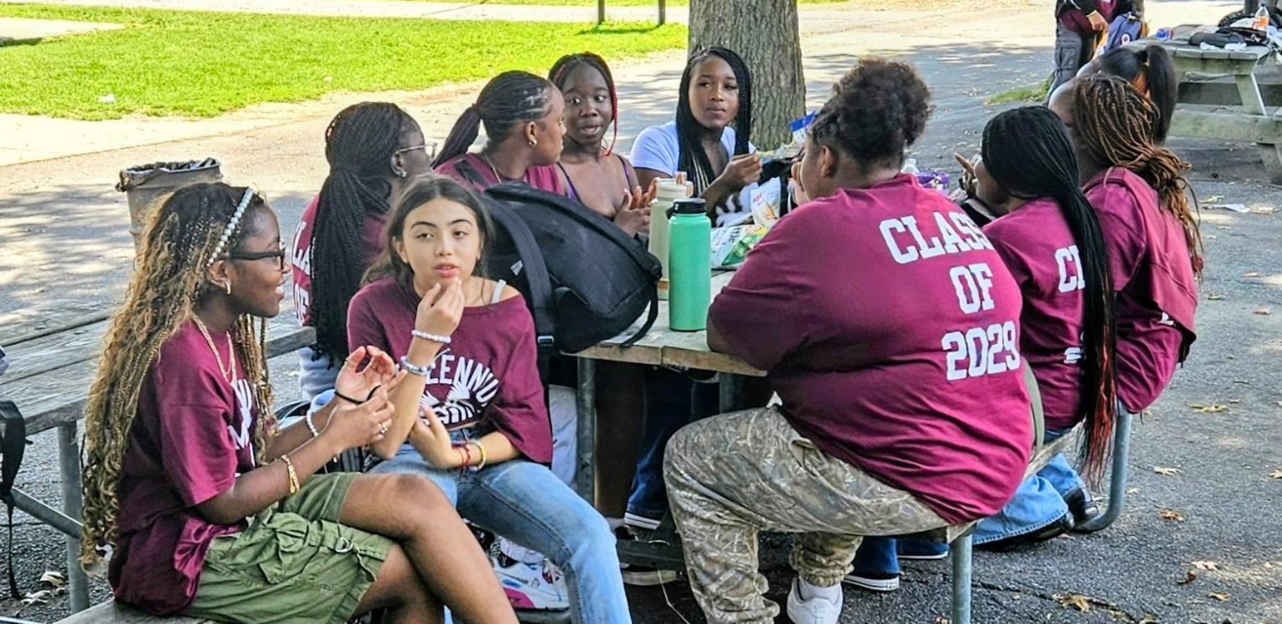 Students pose for community building trip.