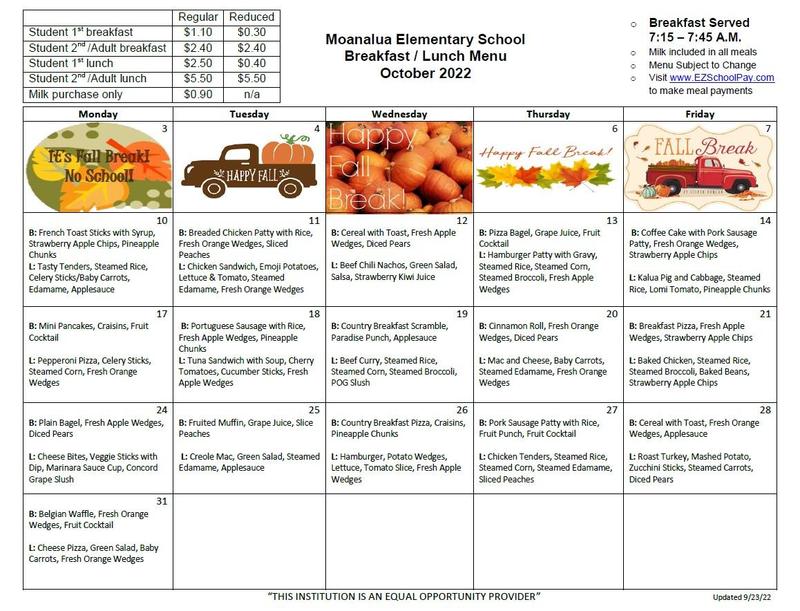 October 2022 Breakfast & Lunch Menu