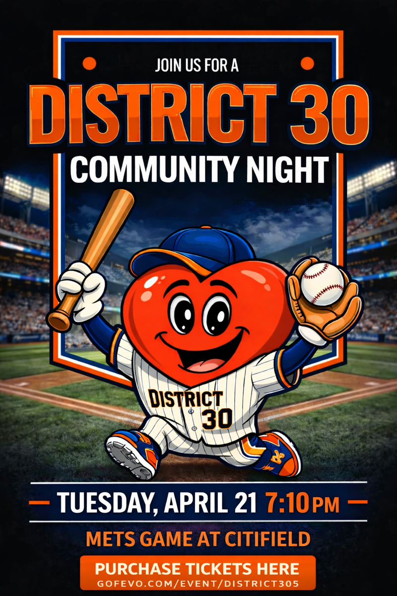 Flyer for  District 30 Community Night at Citi Field!