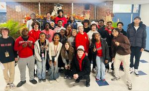 Group photo of elementary and high school students