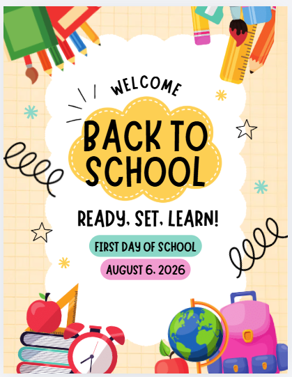 First Day of School August 6, 2026