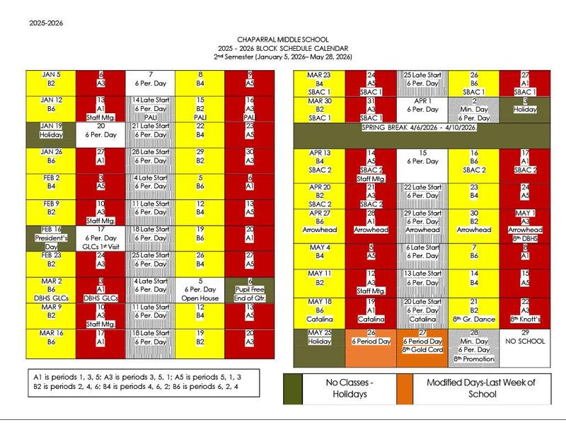 2nd semester block calendar