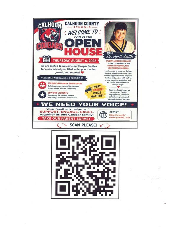 Open House Invitation with barcode directing to parent involvement survey