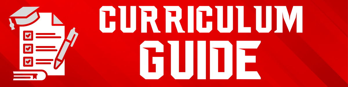 Red background with white text saying Curriculum Guide