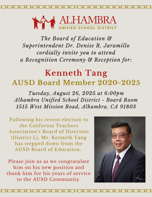 Ken Tang Steps Down from AUSD Board; Creates Trustee Area 2 Vacancy Featured Photo