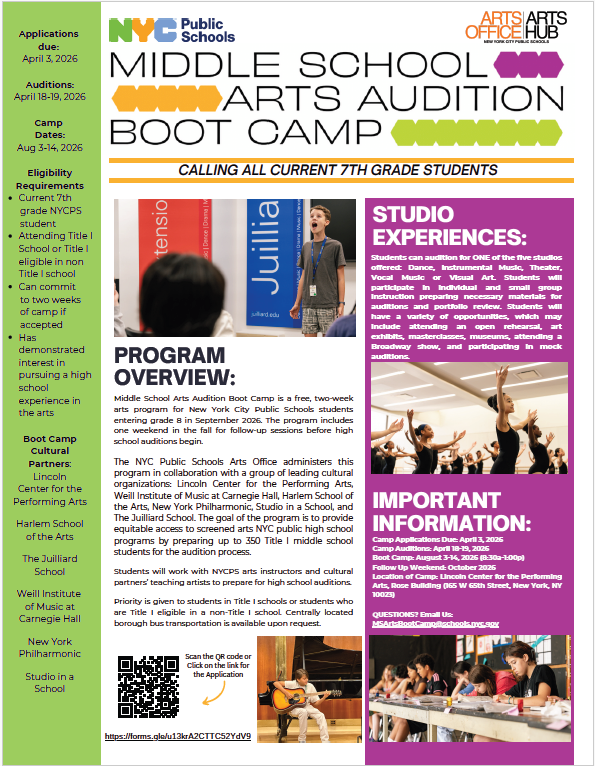 Middle School Arts Audition Boot Camp Flyer